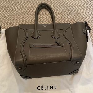 Authentic CELINE Luggage Large Phantom Gray Leather Women's Tote Bag w dust bag